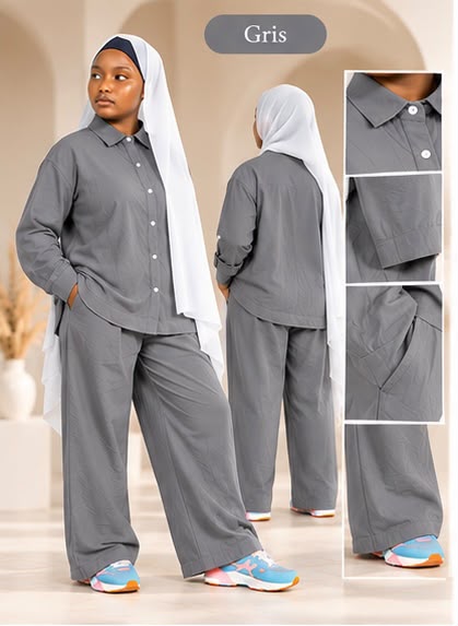 Ensemble Élan Lunøør, bouton sur la manche, coloris gris